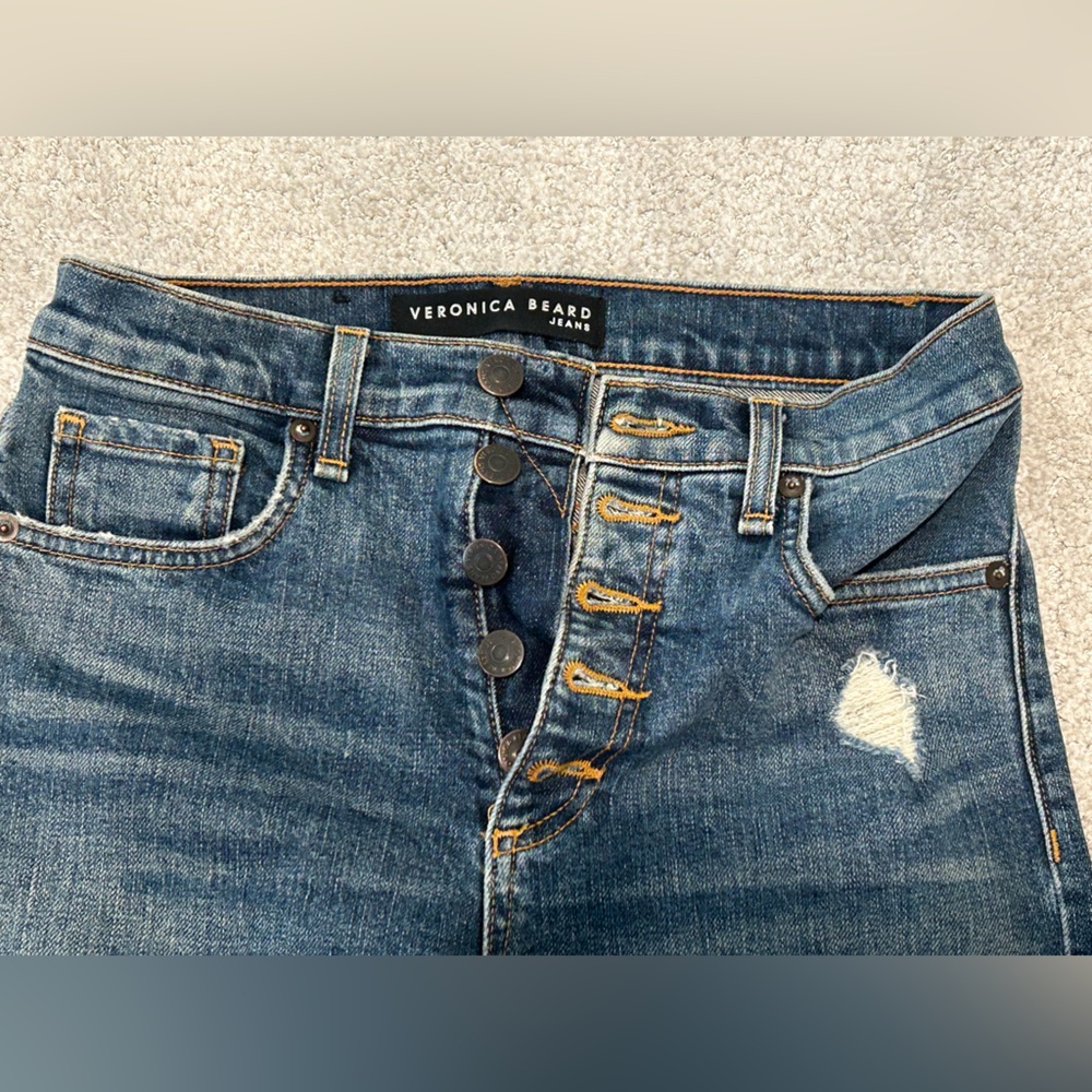 Veronica Beard Distressed Button fly Denim Jeans - Picture 3 of 5
